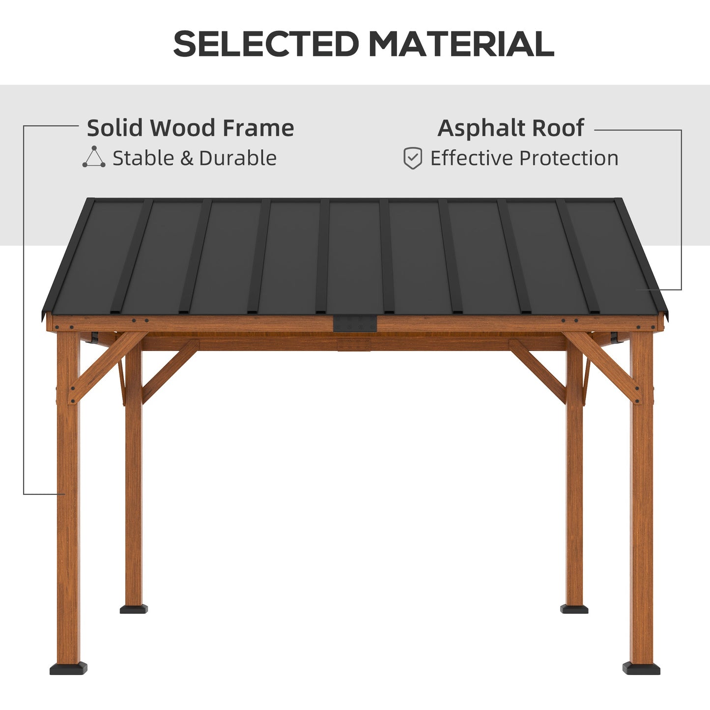 Outdoor and Garden-12' x 11' Hardtop Gazebo with Wooden Frame and Waterproof Asphalt Roof, Gazebo Canopy, for Garden, Patio, Backyard, Deck, Porch, Brown - Outdoor Style Company