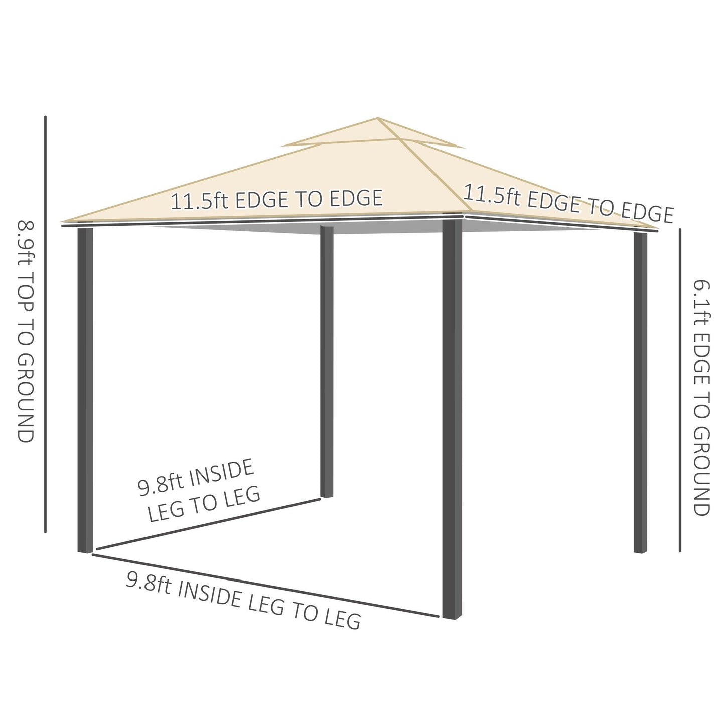 Outdoor and Garden-12' x 12' Outdoor Canopy Tent Party Gazebo with Double-Tier Roof, Steel Frame, Included Ground Stakes, Beige - Outdoor Style Company