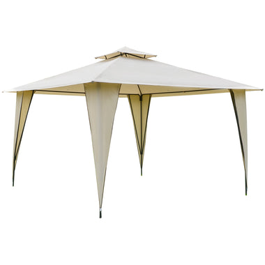 Outdoor and Garden-12' x 12' Outdoor Canopy Tent Party Gazebo with Double-Tier Roof, Steel Frame, Included Ground Stakes, Beige - Outdoor Style Company
