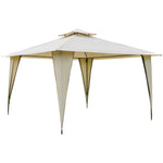 Outdoor and Garden-12' x 12' Outdoor Canopy Tent Party Gazebo with Double-Tier Roof, Steel Frame, Included Ground Stakes, Beige - Outdoor Style Company