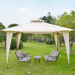 Outdoor and Garden-12' x 12' Outdoor Canopy Tent Party Gazebo with Double-Tier Roof, Steel Frame, Included Ground Stakes, Beige - Outdoor Style Company