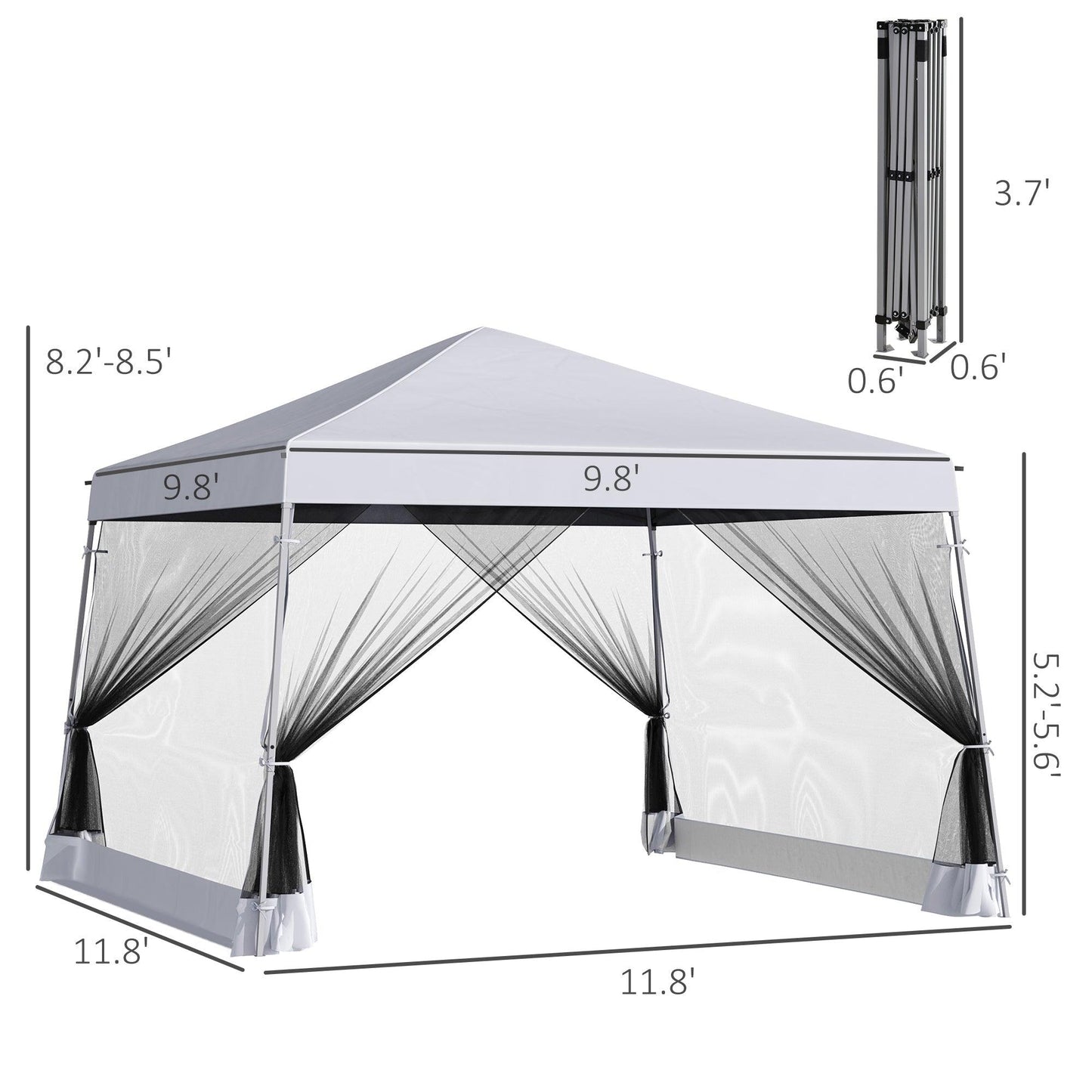 Miscellaneous-12' x 12' Pop Up Canopy, Foldable Canopy Tent with Carrying Bag, Mesh Sidewalls and 3-Level Adjustable Height for Garden, Party, White - Outdoor Style Company