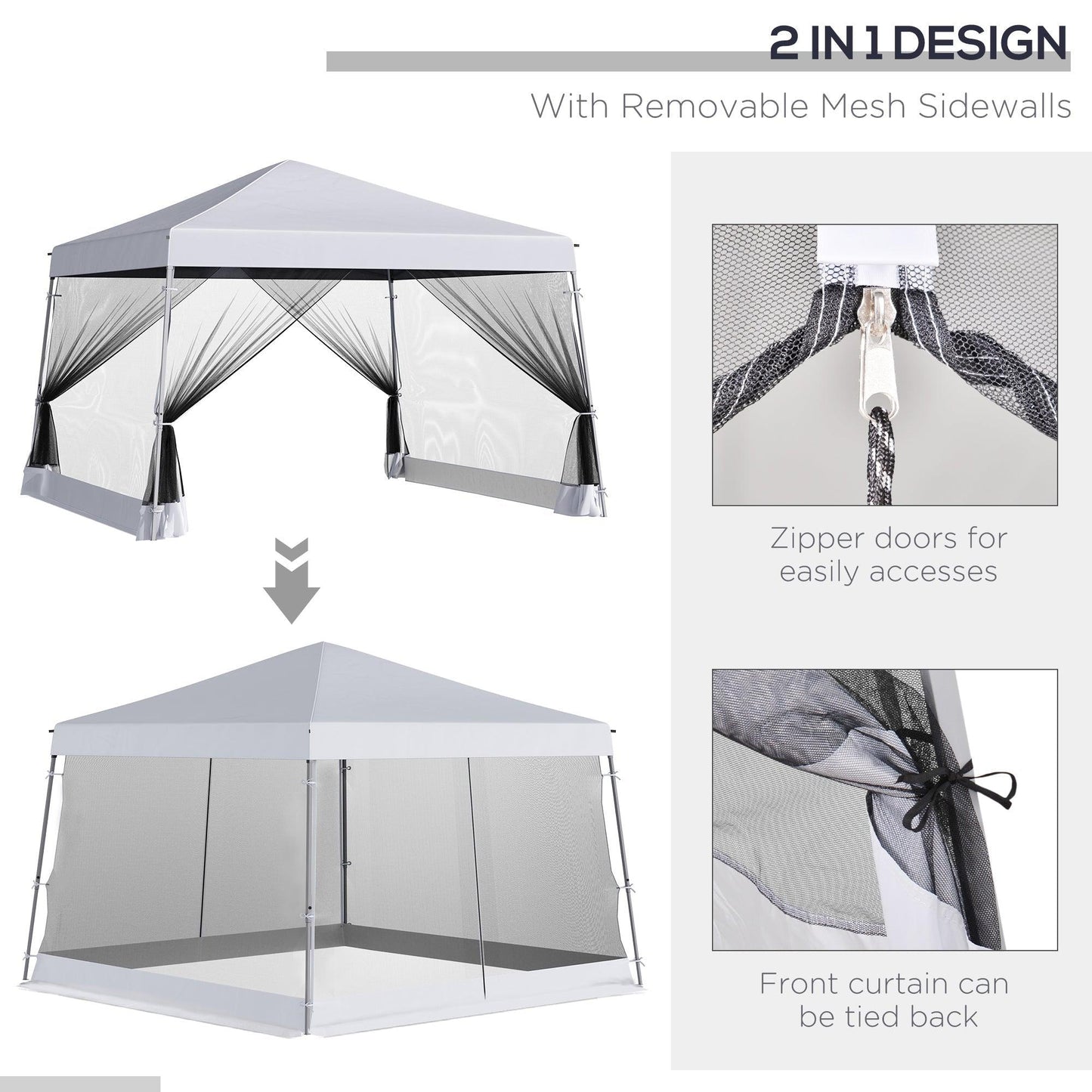 Miscellaneous-12' x 12' Pop Up Canopy, Foldable Canopy Tent with Carrying Bag, Mesh Sidewalls and 3-Level Adjustable Height for Garden, Party, White - Outdoor Style Company