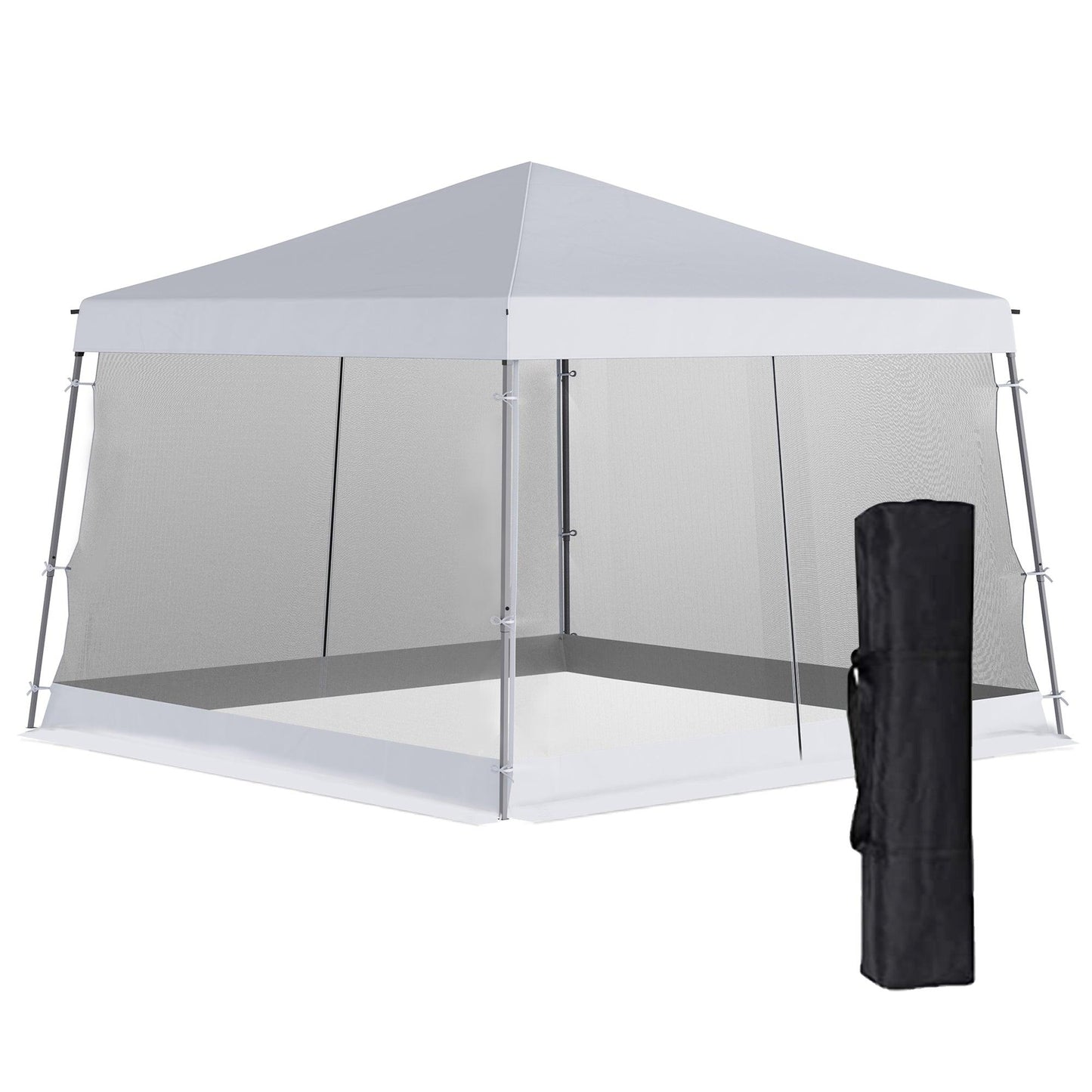 Miscellaneous-12' x 12' Pop Up Canopy, Foldable Canopy Tent with Carrying Bag, Mesh Sidewalls and 3-Level Adjustable Height for Garden, Party, White - Outdoor Style Company