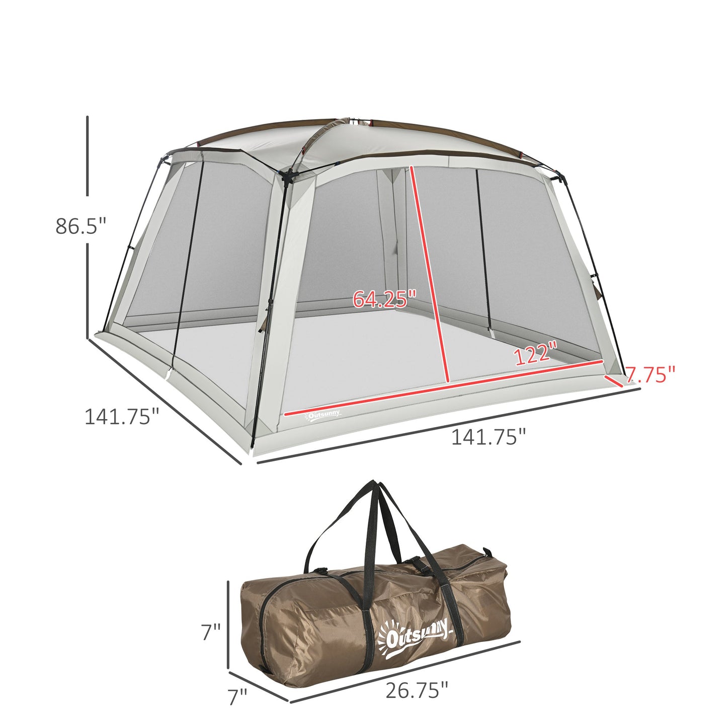 Outdoor and Garden-12' x 12' Screen House Room, UV50+ Screen Tent with 2 Doors and Carry Bag, Easy Setup, for Patios Outdoor Camping Activities - Outdoor Style Company