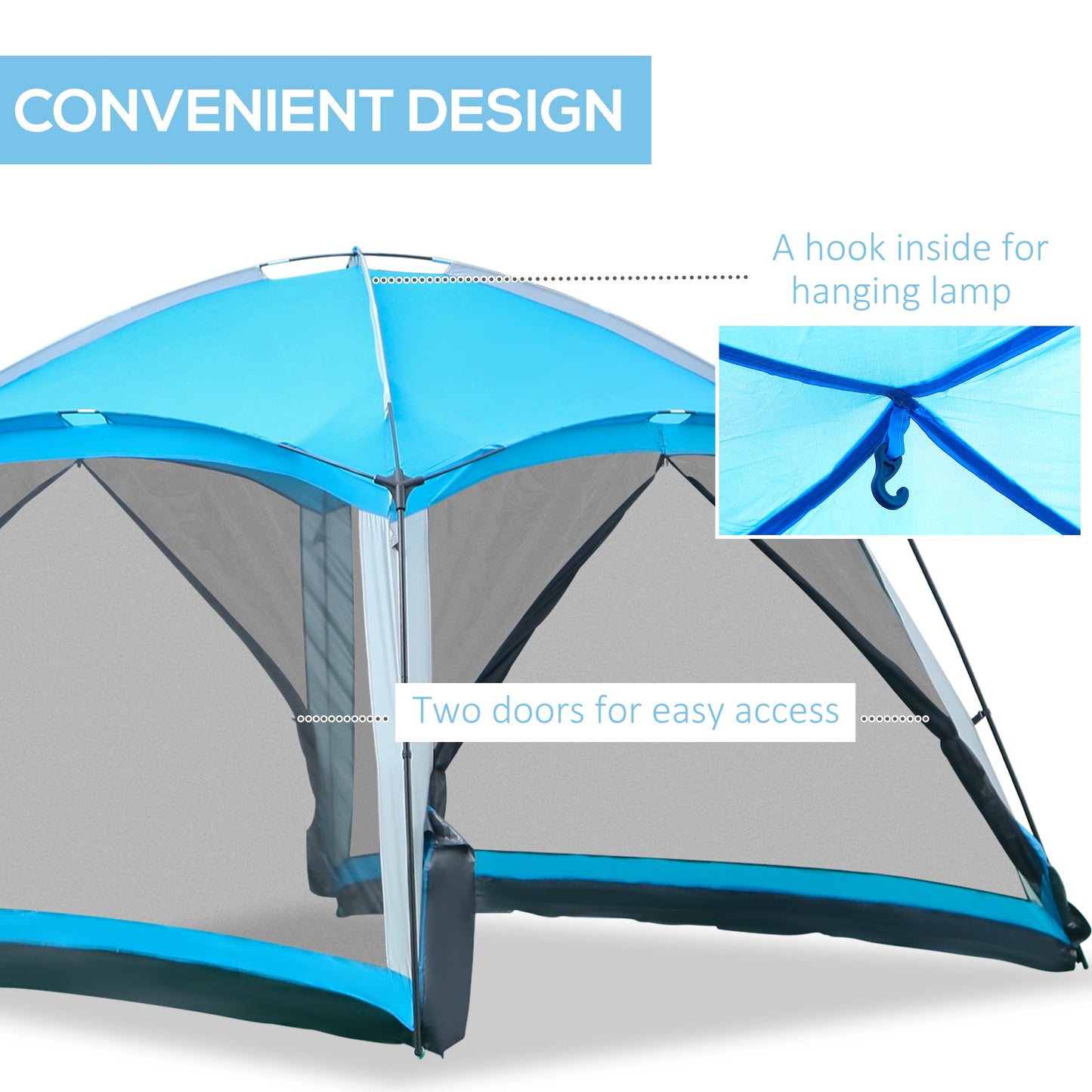Miscellaneous-12' x 12' Screen Tent, 8 Person Camping Tent with Carry Bag and 4 Mesh Walls for Hiking, Backpacking - Sky Blue - Outdoor Style Company