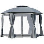 Outdoor and Garden-12' x 12' Steel Gazebo Canopy Party Tent Shelter with Double Roof, Curtains, Netting Sidewalls, Top Hook, Gray - Outdoor Style Company