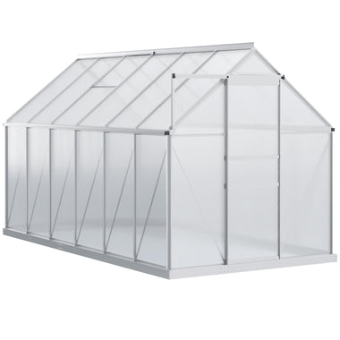 Outdoor and Garden-12' x 6' Aluminum Greenhouse, Polycarbonate Walk-in Garden Greenhouse Kit with Adjustable Roof Vent, Rain Gutter and Sliding Door, Silver - Outdoor Style Company