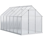 Outdoor and Garden-12' x 6' Aluminum Greenhouse, Polycarbonate Walk-in Garden Greenhouse Kit with Adjustable Roof Vent, Rain Gutter and Sliding Door, Silver - Outdoor Style Company