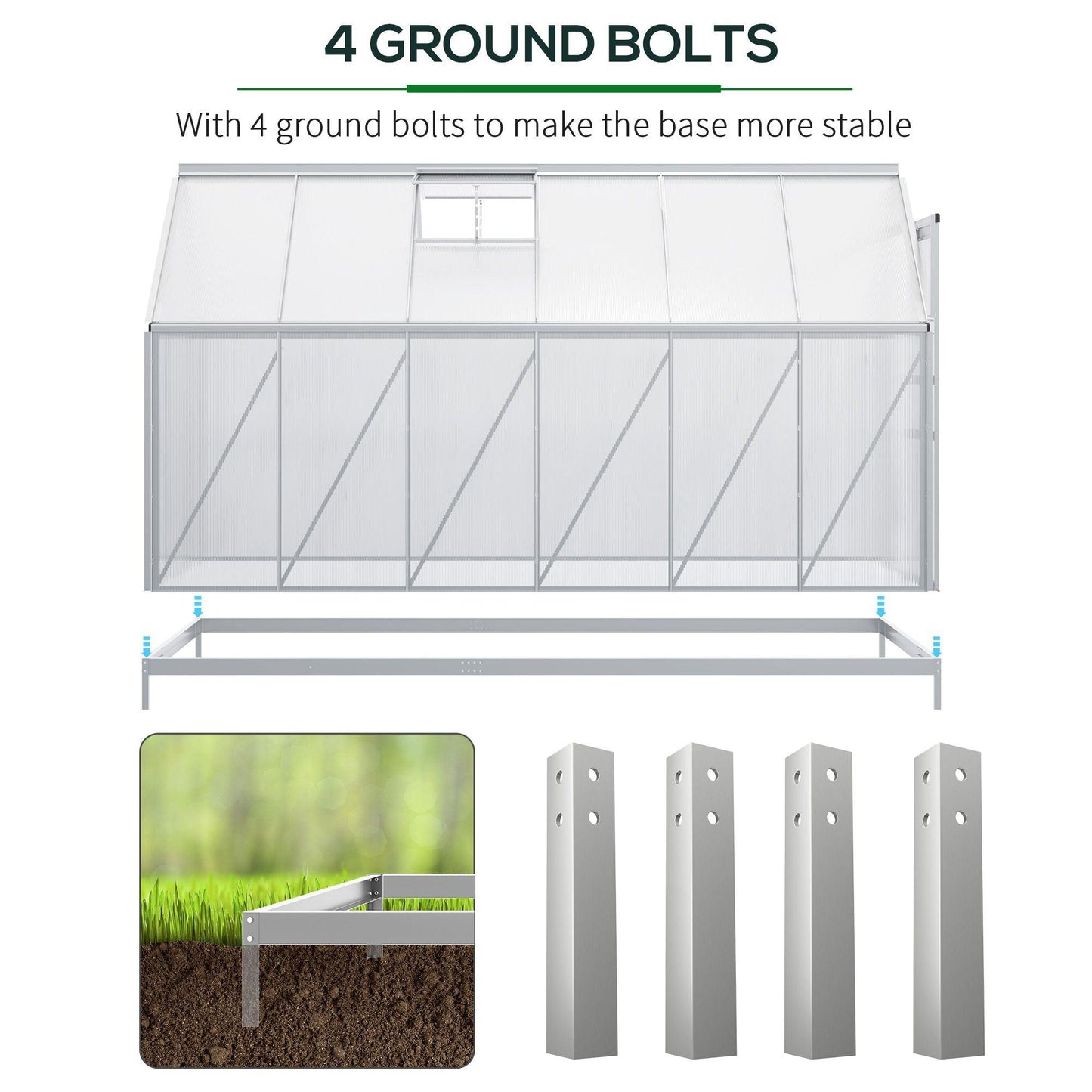 Outdoor and Garden-12' x 6' Aluminum Greenhouse, Polycarbonate Walk-in Garden Greenhouse Kit with Adjustable Roof Vent, Rain Gutter and Sliding Door, Silver - Outdoor Style Company