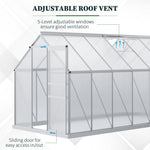 Outdoor and Garden-12' x 6' Aluminum Greenhouse, Polycarbonate Walk-in Garden Greenhouse Kit with Adjustable Roof Vent, Rain Gutter and Sliding Door, Silver - Outdoor Style Company