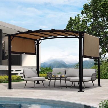 0-12 x 9 Ft Premium Outdoor Pergola With Retractable Shade Canopy - Outdoor Style Company