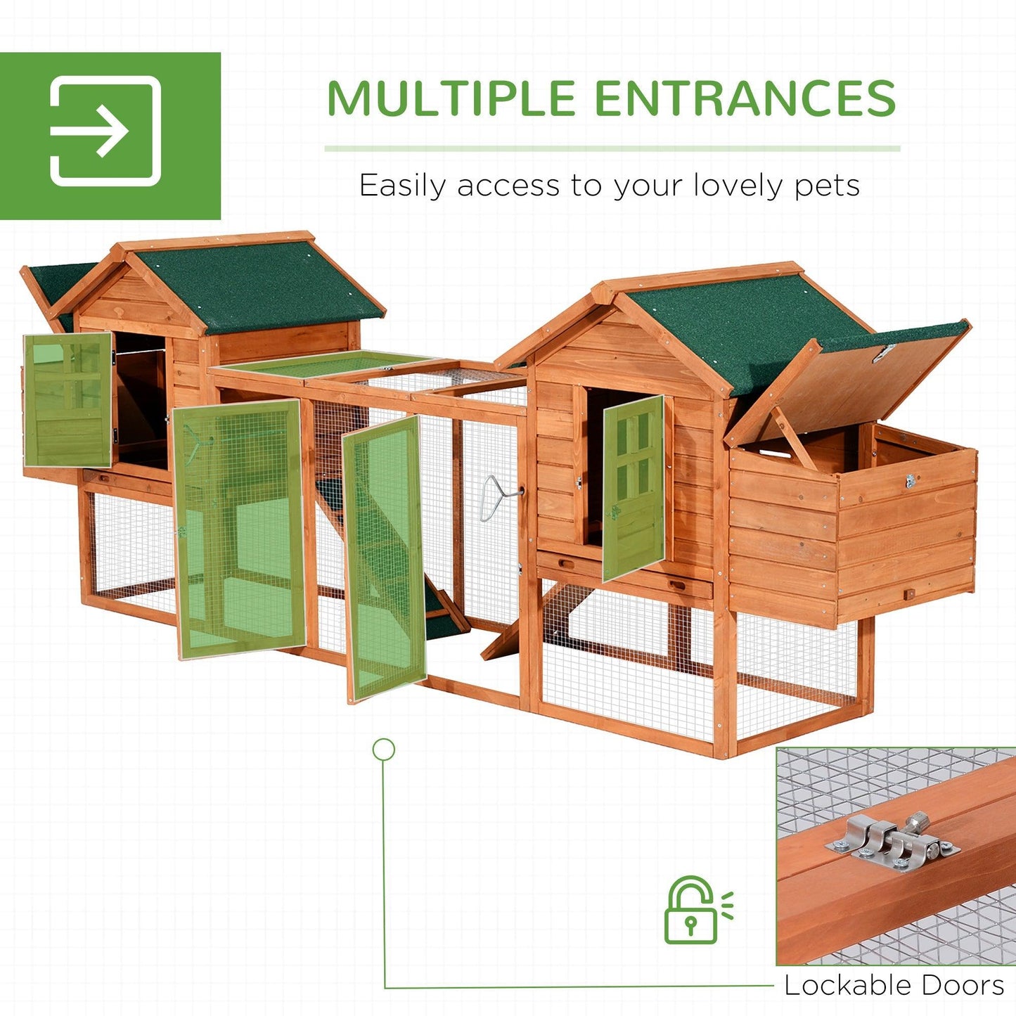 Outdoor and Garden-124" Dual Chicken Coop Wooden Large Chicken House Rabbit Hutch Hen Poultry Cage with Outdoor Ramps & Nesting Boxes for Backyard, Natural - Outdoor Style Company