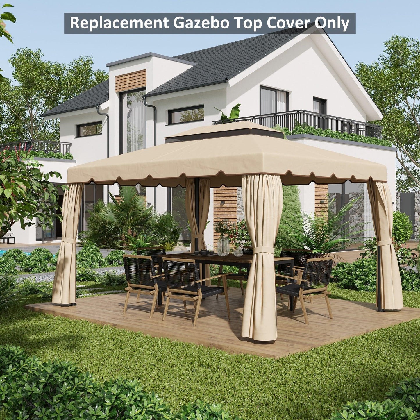 Outdoor and Garden-12.8' x 9.5' Gazebo Replacement Canopy, Gazebo Top Cover with Double Vented Roof for Garden Patio Outdoor (TOP ONLY), White - Outdoor Style Company