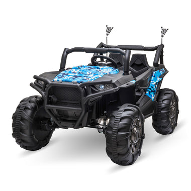 Toys and Games-12V 2-Seater Kids Electric Ride-On Car, Off-Road UTV Truck Toy with Parental Remote Control & 2 Motors, Camo Blue - Outdoor Style Company