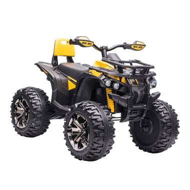 Toys and Games-12V Kids ATV Children Ride on Car with Music, Realistic Headlights, Wide Wheels, Rechargeable Battery-Powered, for Boys and Girls, Yellow - Outdoor Style Company