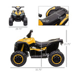 Toys and Games-12V Kids Children Ride on Car, 4 Wheelers Quad Car with Dual Motors, LED Headlights, Suspension System, Music for 3-5 Years Old, Yellow - Outdoor Style Company