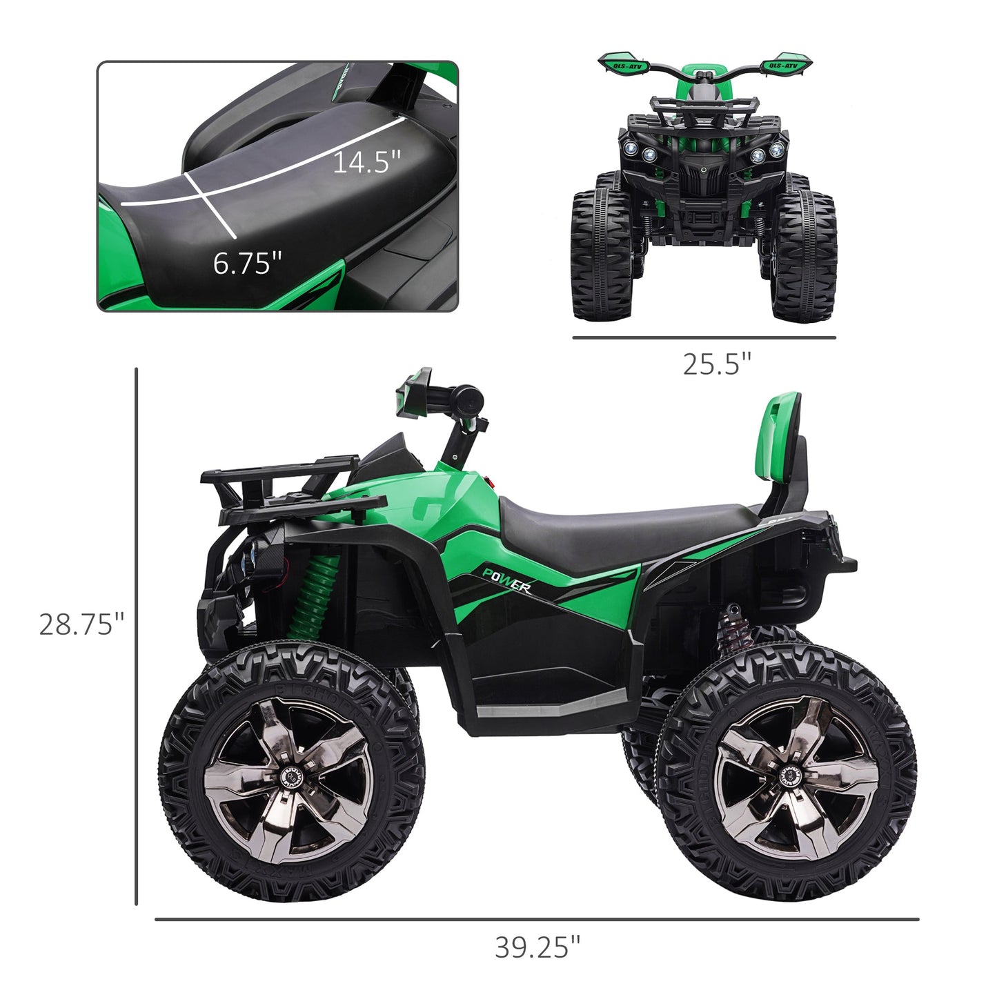 Toys and Games-12V Kids Children Ride On Cars with Music, Realistic Headlights, Wide Wheels, Rechargeable Battery-Powered, for Boys and Girls, Green - Outdoor Style Company