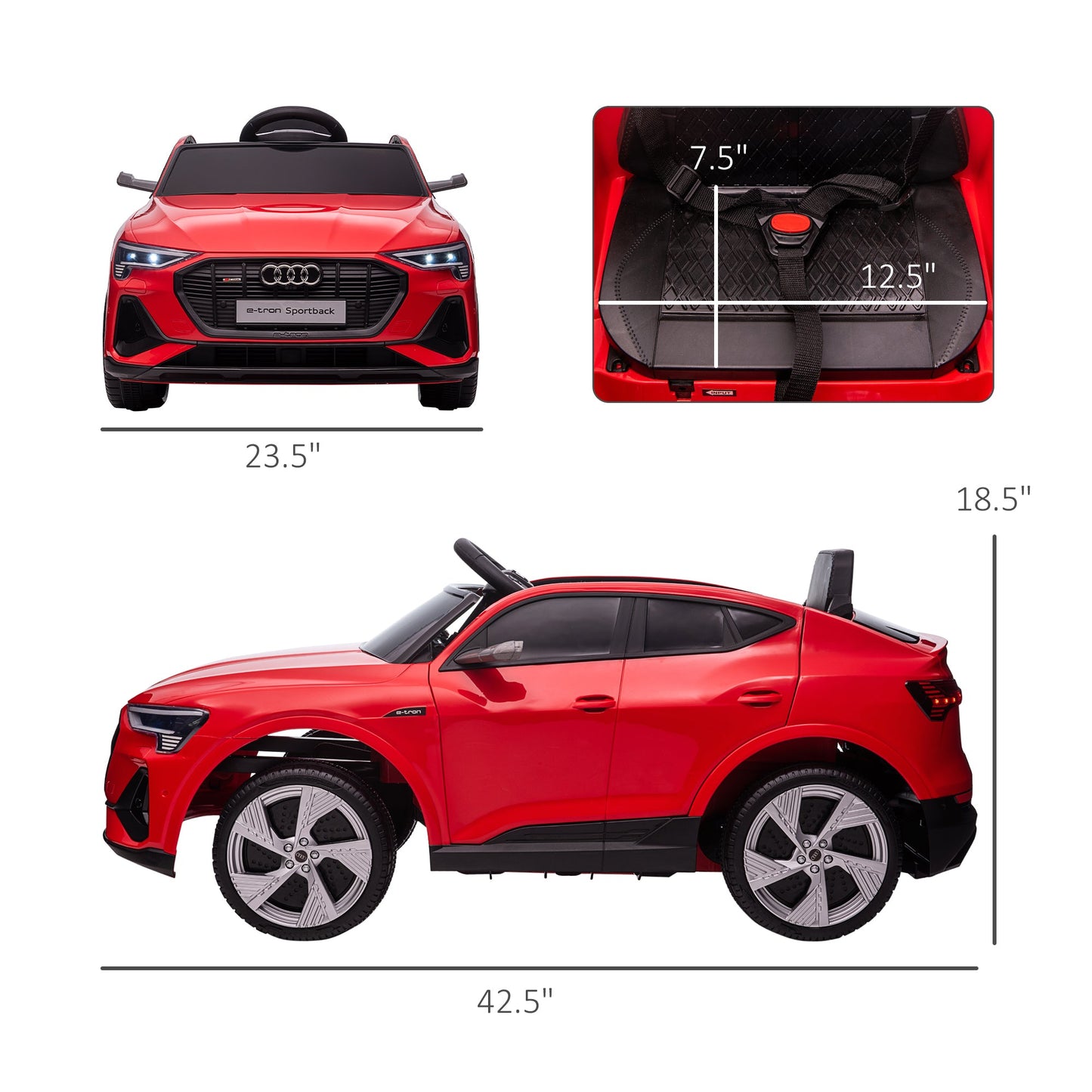 Toys and Games-12V Kids Electric Ride On Audi Sports Car, Battery Powered Toy w/ Remote Control, Safety Belt, LED Lights, Music & Horn for Children, Red - Outdoor Style Company