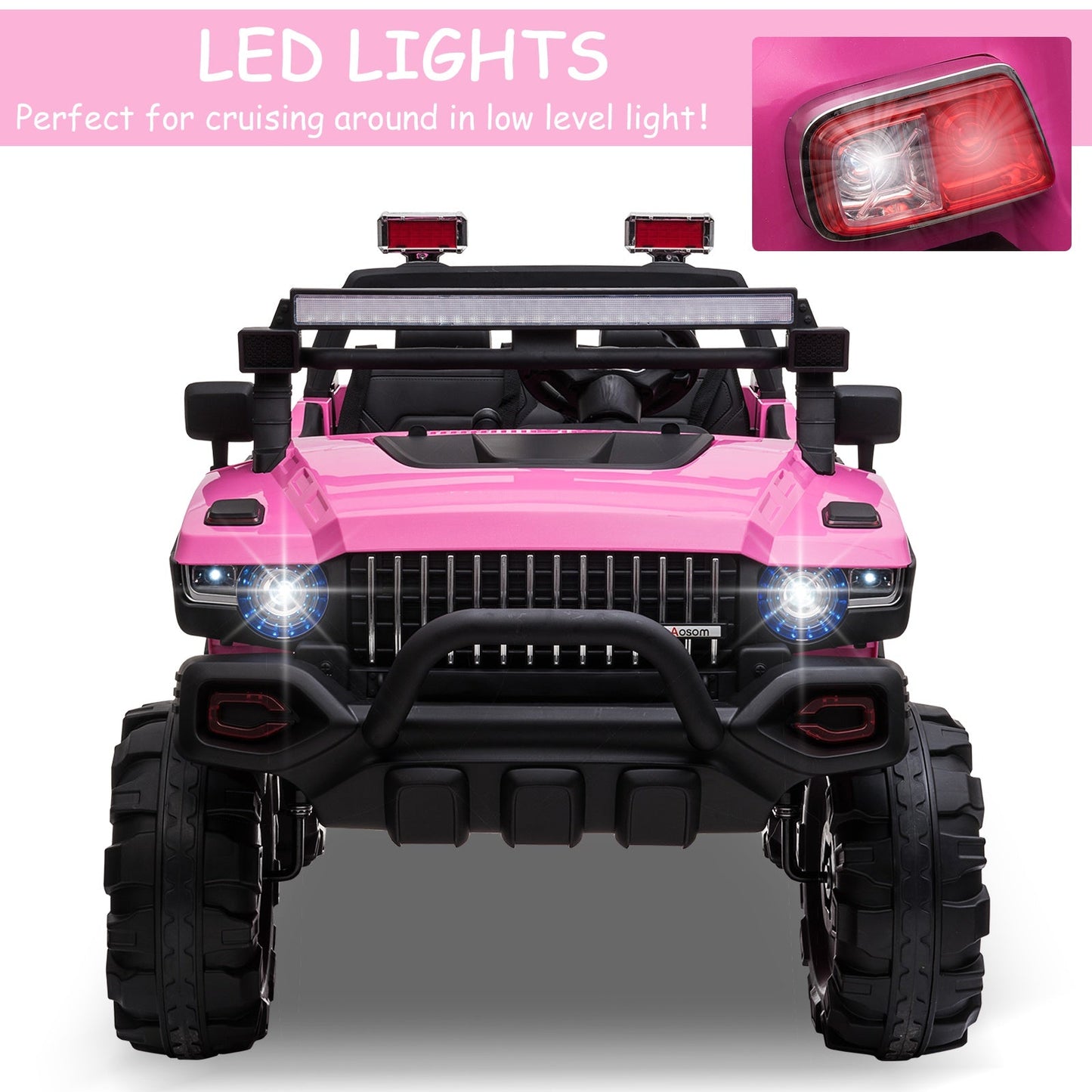 Toys and Games-12V Kids Police Car Electric Toy Car with Full LED Lights, MP3, Parental Remote Control, 2-Seater For Kids 3-8 Years, Pink - Outdoor Style Company
