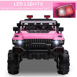Toys and Games-12V Kids Police Car Electric Toy Car with Full LED Lights, MP3, Parental Remote Control, 2-Seater For Kids 3-8 Years, Pink - Outdoor Style Company