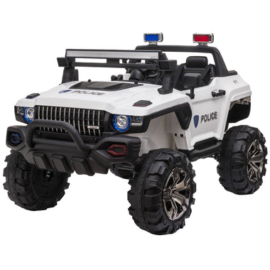 Toys and Games-12V Kids Police Car Electric Toy Car with Full LED Lights, MP3, Parental Remote Control, 2-Seater For Kids 3-8 Years, White - Outdoor Style Company