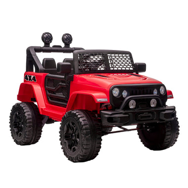 Toys and Games-12V Kids Ride On Car, Electric Battery Powered Off Road Truck Toy with Parent Remote Control, LED Lights, Horn & Adjustable Speed, Red - Outdoor Style Company