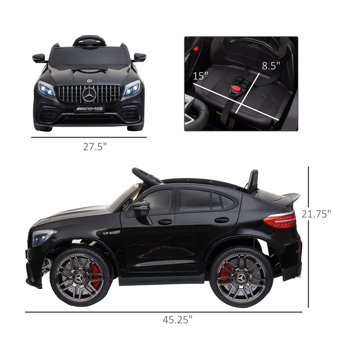 Toys and Games-12V Ride On Toy Car for Kids with Remote Control & 2 Speeds, Mercedes Benz AMG GLC63S Coupe with Music & Electric Light, Black - Outdoor Style Company