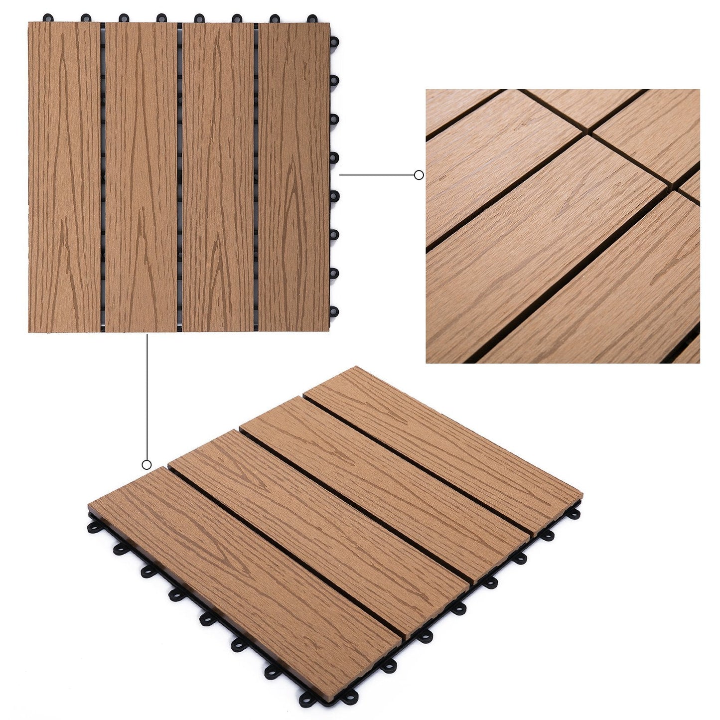Outdoor and Garden-12"x 12" Wood-Plastic Composite 11PCS Quick Interlocking Flooring & Patio Deck Tiles - Teak - Outdoor Style Company