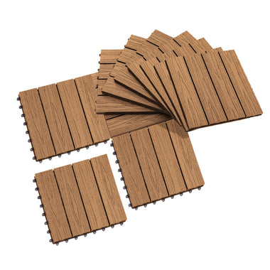 Outdoor and Garden-12"x 12" Wood-Plastic Composite 11PCS Quick Interlocking Flooring & Patio Deck Tiles - Teak - Outdoor Style Company