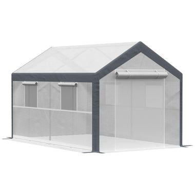 Outdoor and Garden-12'x7'x7' Outdoor Walk-In Tunnel Greenhouse, Garden Warm Hot House with Roll Up Windows, Zippered Mesh Doo & Weather Cover, White/Dark Grey - Outdoor Style Company