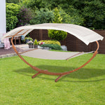 Outdoor and Garden-13' Wooden Roman Arc Outdoor Hammock Stand Modern Wood Bed with Detachable Canopy, White - Outdoor Style Company