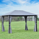 Outdoor and Garden-13' x 10' Gazebo Canopy Party Tent Shelter with Steel Frame, Curtains, Netting Sidewalls, Light Grey - Outdoor Style Company