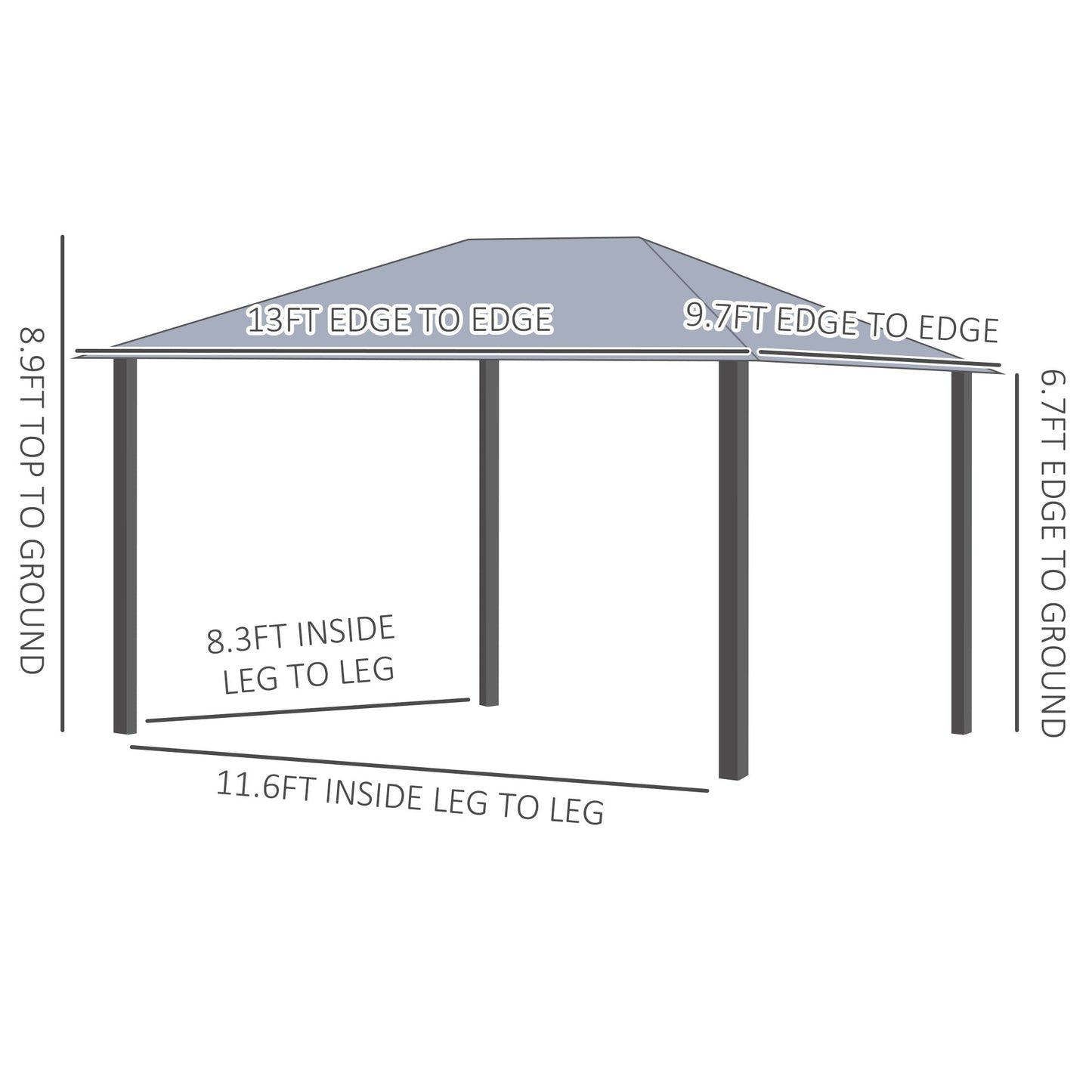 Outdoor and Garden-13' x 10' Gazebo Canopy Party Tent Shelter with Steel Frame, Curtains, Netting Sidewalls, Light Grey - Outdoor Style Company