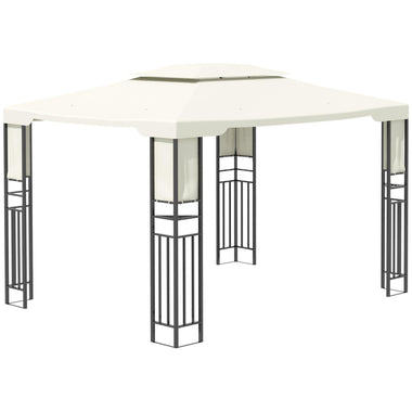 Outdoor and Garden-13' x 10' Patio Gazebo Outdoor Canopy Shelter with Double Vented Roof, Storage Shelves, Steel Frame for Lawn, Backyard and Deck, Cream White - Outdoor Style Company
