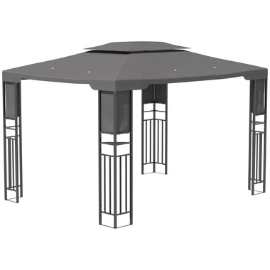 Outdoor and Garden-13' x 10' Patio Gazebo Outdoor Canopy Shelter with Double Vented Roof, Storage Shelves, Steel Frame for Lawn, Backyard and Deck, Grey - Outdoor Style Company