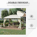 Outdoor and Garden-13' x 10' Patio Gazebo Outdoor Canopy Shelter with Sidewalls, Double Vented Roof, Steel Frame for Garden, Lawn, Backyard and Deck, Beige - Outdoor Style Company