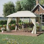 Outdoor and Garden-13' x 10' Patio Gazebo Outdoor Canopy Shelter with Sidewalls, Double Vented Roof, Steel Frame for Garden, Lawn, Backyard and Deck, Beige - Outdoor Style Company