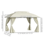 Outdoor and Garden-13' x 10' Patio Gazebo Outdoor Canopy Shelter with Sidewalls, Double Vented Roof, Steel Frame for Garden, Lawn, Backyard and Deck, Beige - Outdoor Style Company