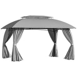 Outdoor and Garden-13' x 10' Patio Gazebo Outdoor Canopy Shelter with Sidewalls, Double Vented Roof, Steel Frame for Garden, Lawn, Backyard and Deck, Grey - Outdoor Style Company