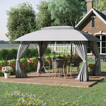 Outdoor and Garden-13' x 10' Patio Gazebo Outdoor Canopy Shelter with Sidewalls, Double Vented Roof, Steel Frame for Garden, Lawn, Backyard and Deck, Grey - Outdoor Style Company