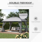 Outdoor and Garden-13' x 10' Patio Gazebo Outdoor Canopy Shelter with Sidewalls, Double Vented Roof, Steel Frame for Garden, Lawn, Backyard and Deck, Grey - Outdoor Style Company