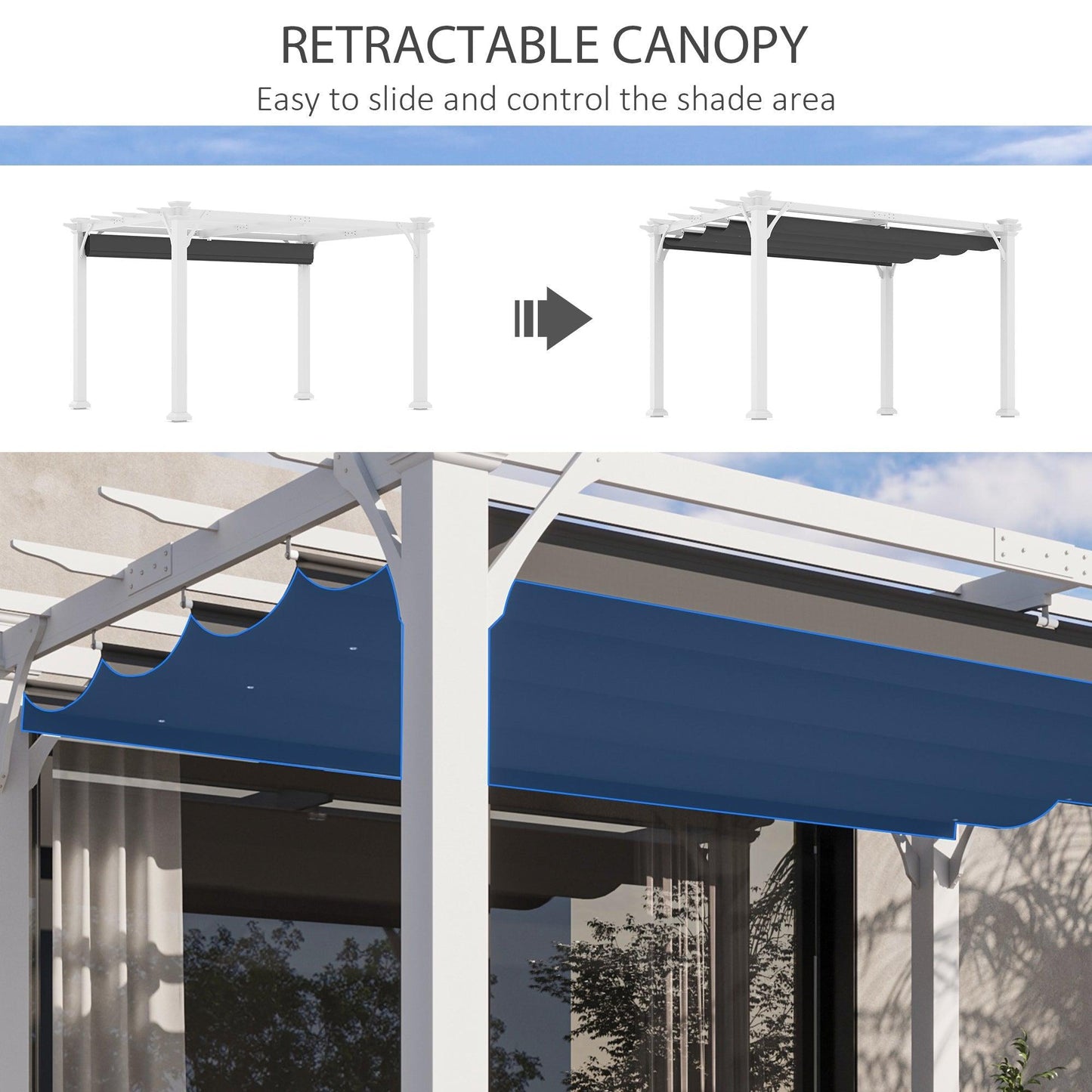 Outdoor and Garden-13' x 10' Retractable Pergola Canopy, Wood Gazebo Sun Shade Shelter for Garden, Patio, Backyard, Deck - Outdoor Style Company