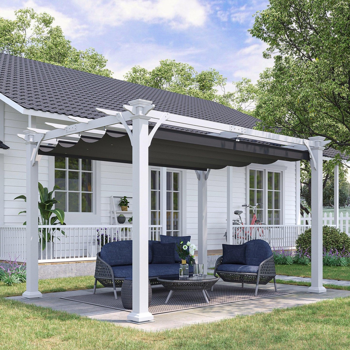 Outdoor and Garden-13' x 10' Retractable Pergola Canopy, Wood Gazebo Sun Shade Shelter for Garden, Patio, Backyard, Deck - Outdoor Style Company