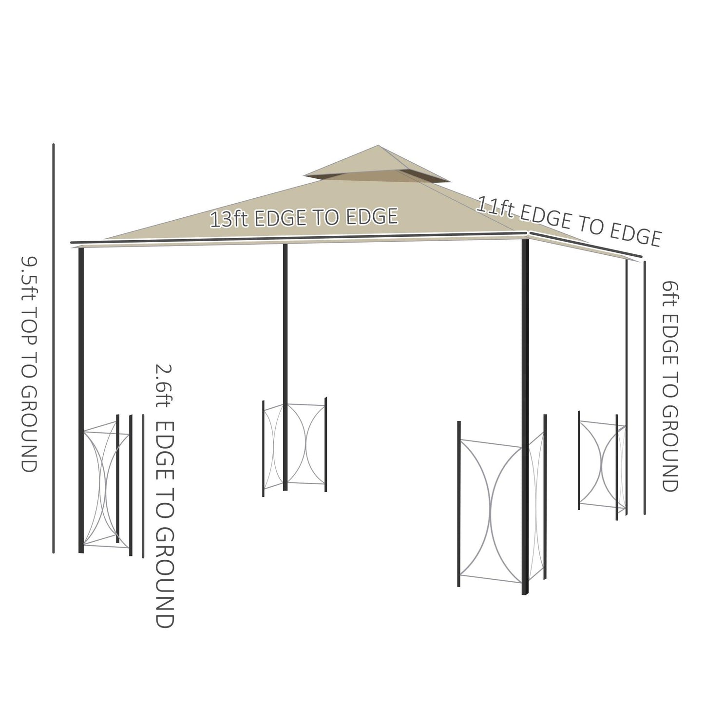 Outdoor and Garden-13' x 11' Patio Gazebo Canopy Garden Tent Sun Shade, Outdoor Shelter with 2 Tier Roof, Netting and Curtains, Steel Frame for Garden, Beige - Outdoor Style Company