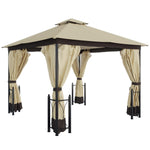 Outdoor and Garden-13' x 11' Patio Gazebo Canopy Garden Tent Sun Shade, Outdoor Shelter with 2 Tier Roof, Netting and Curtains, Steel Frame for Garden, Beige - Outdoor Style Company