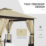 Outdoor and Garden-13' x 11' Patio Gazebo Canopy Garden Tent Sun Shade, Outdoor Shelter with 2 Tier Roof, Netting and Curtains, Steel Frame for Garden, Beige - Outdoor Style Company