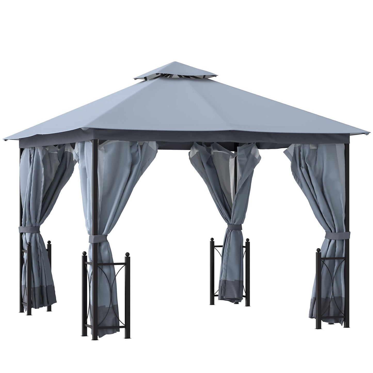 Outdoor and Garden-13' x 11' Patio Gazebo Canopy Garden Tent Sun Shade, Outdoor Shelter with 2 Tier Roof, Netting and Curtains, Steel Frame for Patio, Grey - Outdoor Style Company