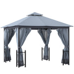 Outdoor and Garden-13' x 11' Patio Gazebo Canopy Garden Tent Sun Shade, Outdoor Shelter with 2 Tier Roof, Netting and Curtains, Steel Frame for Patio, Grey - Outdoor Style Company