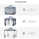 Outdoor and Garden-13' x 11' Patio Gazebo Canopy Garden Tent Sun Shade, Outdoor Shelter with 2 Tier Roof, Netting and Curtains, Steel Frame for Patio, Grey - Outdoor Style Company